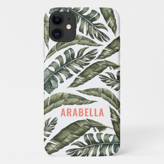Tropical leaf gepersonaliseerde naam en initiaal Case-Mate iPhone case (Achterkant)