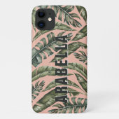 Tropical leaf gepersonaliseerde naam en initiaal Case-Mate iPhone case (Achterkant)