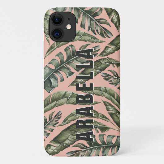 Tropical leaf gepersonaliseerde naam en initiaal Case-Mate iPhone case (Achterkant)
