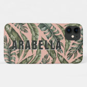 Tropical leaf gepersonaliseerde naam en initiaal Case-Mate iPhone case (Achterkant (horizontaal))