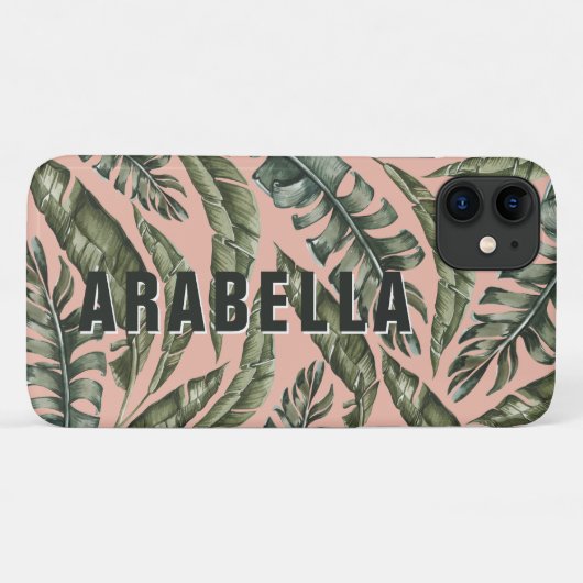 Tropical leaf gepersonaliseerde naam en initiaal Case-Mate iPhone case (Achterkant (horizontaal))