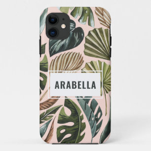 Tropical leaf gepersonaliseerde naam en initiaal Case-Mate iPhone case