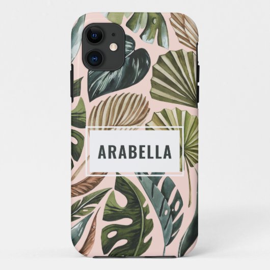 Tropical leaf gepersonaliseerde naam en initiaal Case-Mate iPhone case (Achterkant)