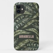 Tropical leaf gepersonaliseerde naam en initiaal Case-Mate iPhone case (Achterkant)