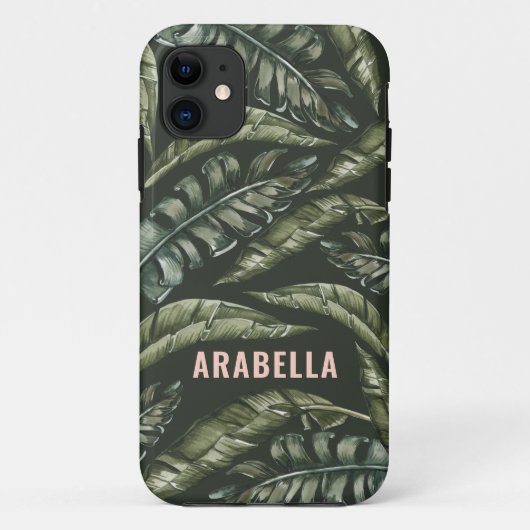 Tropical leaf gepersonaliseerde naam en initiaal Case-Mate iPhone case (Achterkant)