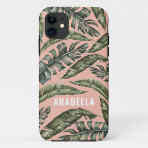 Tropical leaf gepersonaliseerde naam en initiaal Case-Mate iPhone case