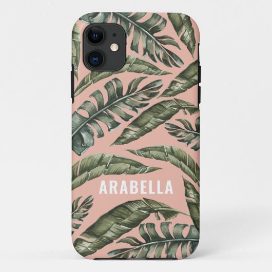 Tropical leaf gepersonaliseerde naam en initiaal Case-Mate iPhone case (Achterkant)