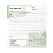 Tropical Leaf Invoice Business Sales Form Receipt Notitieblok (Voorkant)