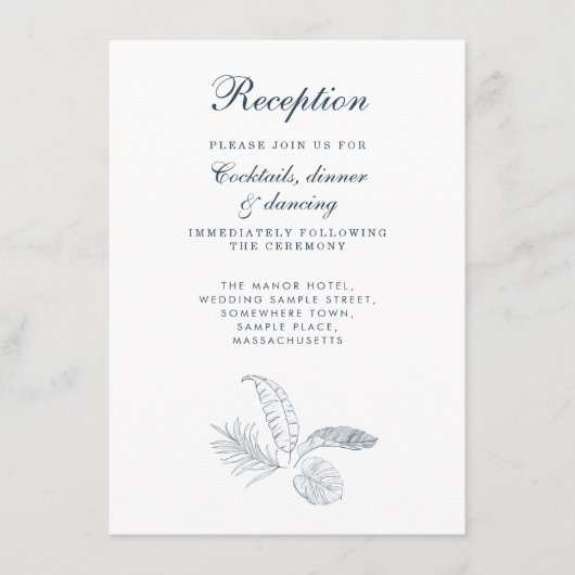 Tropical Leaf Minimal Wedding Receptie Kaart (Voorkant)