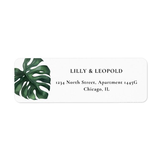 Tropical Leaf Monstera Wedding Retouradres Etiket (Voorkant)