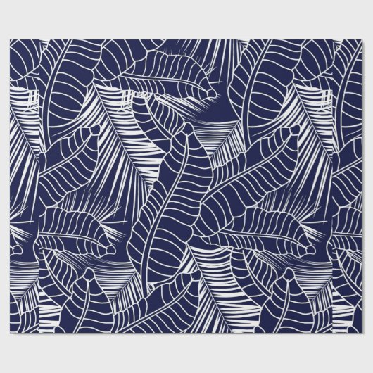 tropical leaf pattern on the navy blue background cadeaupapier (Vlak)