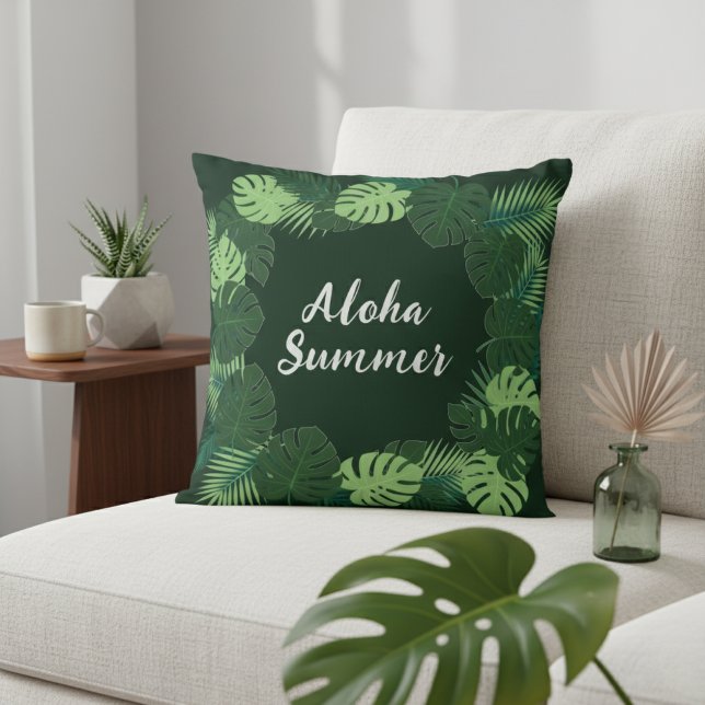 Tropical Leaf Pillow, Name or Phrase, Aloha Summer Kussen (Creator heeft geüpload)