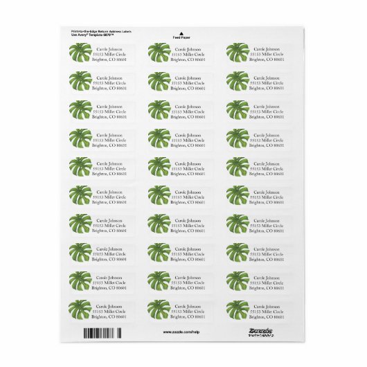 Tropical Leaf Return Address Label (Full Sheet)