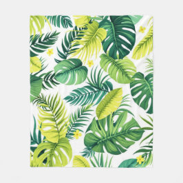 Tropical Leaf Story – Monstera & Banana Leaf Fleece Deken