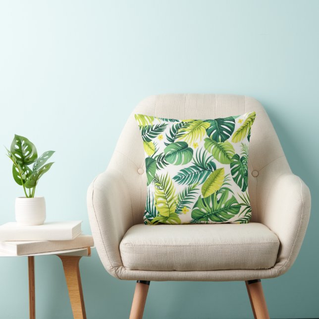 Tropical Leaf Story – Monstera & Banana Leaf Kussen (Stoel)