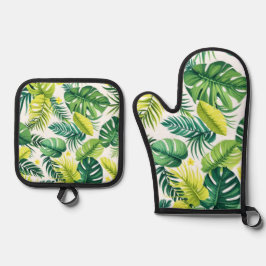 Tropical Leaf Story – Monstera & Banana Leaf Ovenwant & Pannenlap Set