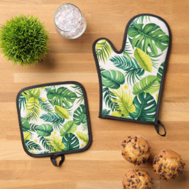 Tropical Leaf Story – Monstera & Banana Leaf Ovenwant & Pannenlap Set
