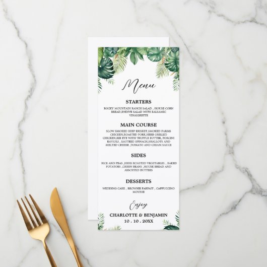 Tropical Leaf Wedding Buffet Menu (Voorkant / Achterkant in situ)