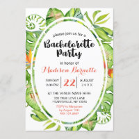 Tropical Leaf Wreath Bachelorette Party uitnodigin