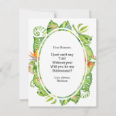 Tropical Leaf Wreath wordt mijn bruidsmeisje Kaart (Achterkant)