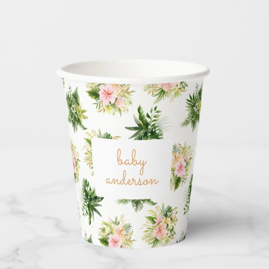 Tropical Leaves-Baby shower Papieren Bekers (Voorkant)