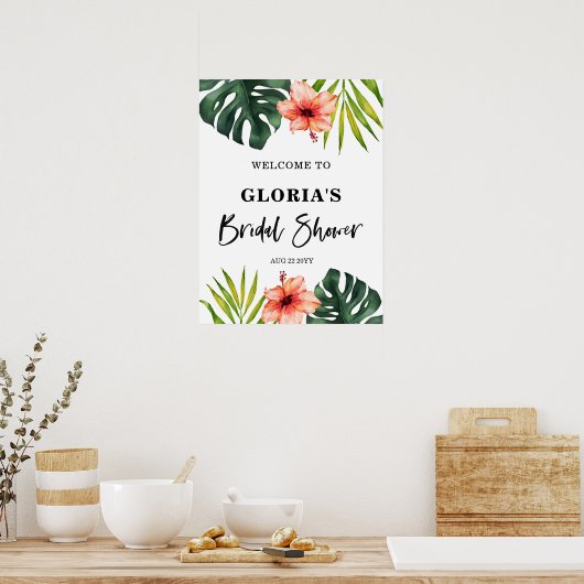Tropical Leaves Bridal Shower  Welcome  Poster (Keuken)