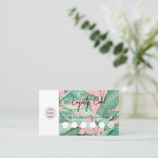 Tropical Leaves Business Logo QR Code Loyaliteit Visitekaartje (Staand voorkant)