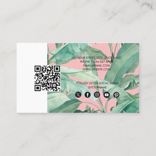 Tropical Leaves Business Logo QR Code Loyaliteit Visitekaartje (Achterkant)