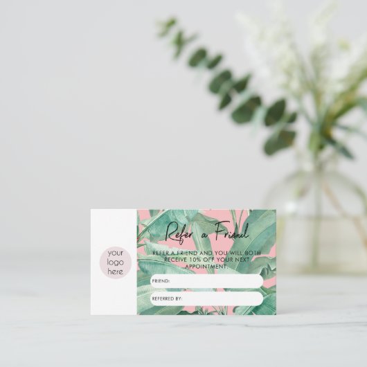 Tropical Leaves Business Verwijs een vriend door Visitekaartje (Staand voorkant)