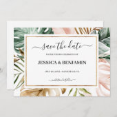 Tropical Leaves Calligraphy Wedding Save the Date (Voorkant / Achterkant)