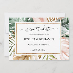 Tropical Leaves Calligraphy Wedding Save the Date