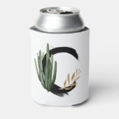 Tropical Leaves Faux Gold Folie Letter C Monogram Blikjeskoeler (Blikje Achterkant)