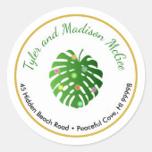 Tropical Leaves Fun Holiday Lights Retouradres Ronde Sticker (Voorkant)