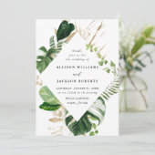 Tropical Leaves Gold Botanical Lijst Bruiloft Kaart (Staand voorkant)