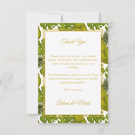 Tropical Leaves Gold Destination Trouwfoto Bedankkaart (Achterkant)