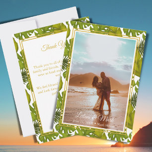 Tropical Leaves Gold Destination Trouwfoto Bedankkaart