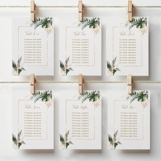Tropical Leaves Gold Seating Chart Table Card