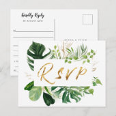 Tropical Leaves Golden Wedding Song Request RSVP Uitnodiging Briefkaart (Voorkant / Achterkant)