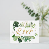 Tropical Leaves Golden Wedding Song Request RSVP Uitnodiging Briefkaart (Staand voorkant)