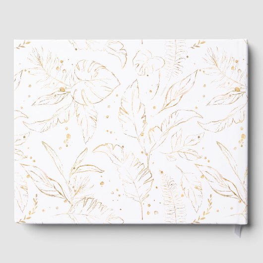 Tropical Leaves Goud Groen Bruiloft Gast Boek (Achterkant)