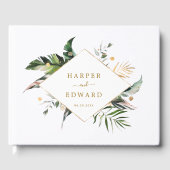 Tropical Leaves Goud Groen Bruiloft Gast Boek (Voorkant)