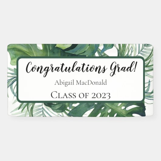 Tropical Leaves Graduation Party Banner (Horizontaal)