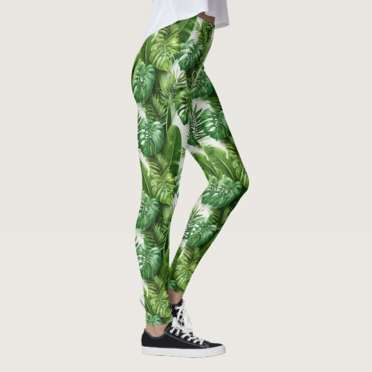 Tropical Leaves Green Botanical Pattern Leggings (Rechts)