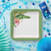 Tropical Leaves Groen Roze Bloemen Papier Bord (Feest)