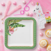 Tropical Leaves Groen Roze Bloemen Papier Bord (Feest)