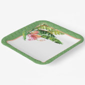 Tropical Leaves Groen Roze Bloemen Papier Bord (Gebogen)