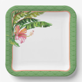 Tropical Leaves Groen Roze Bloemen Papier Bord