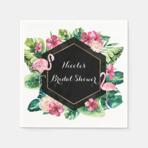 Tropical Leaves Hibiscus Flamingos Elegant Party Servet