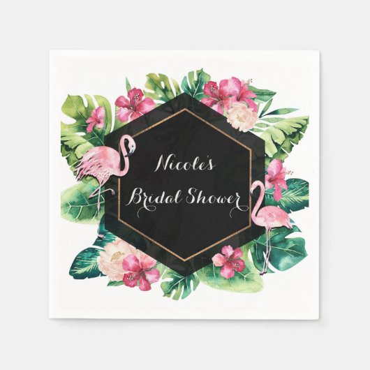 Tropical Leaves Hibiscus Flamingos Elegant Party Servet (Voorkant)