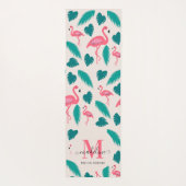 Tropical Leaves Hot Pink Flamingo Modern Monogram Yogamat (Achterkant)